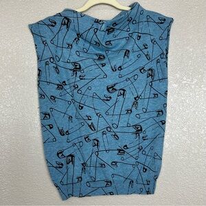 Wool Blend Blue Sleeveless Knit Top Safety Pin Design With Rhinestone S / M